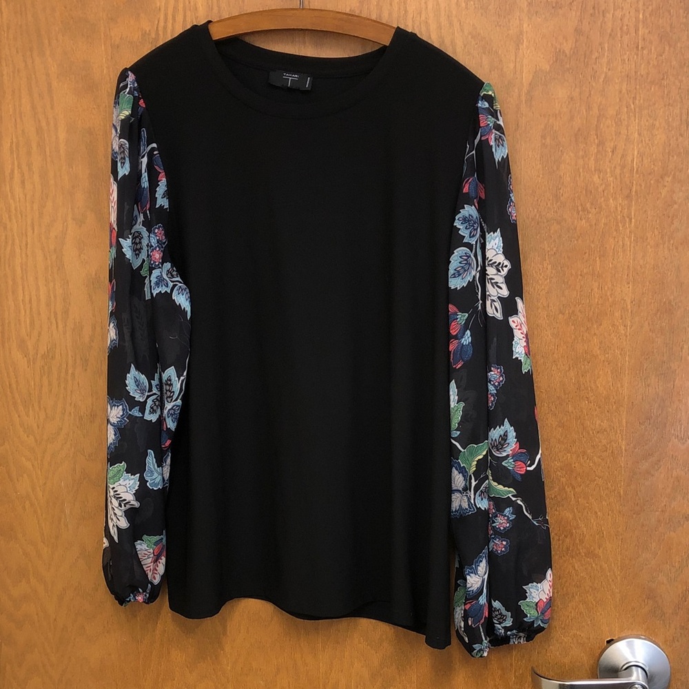 Floral Sleeve Black Top